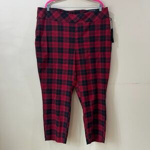NWT Jones New York Women's Plus 3X Red Black Plaid Crop Ankle Pants Holiday